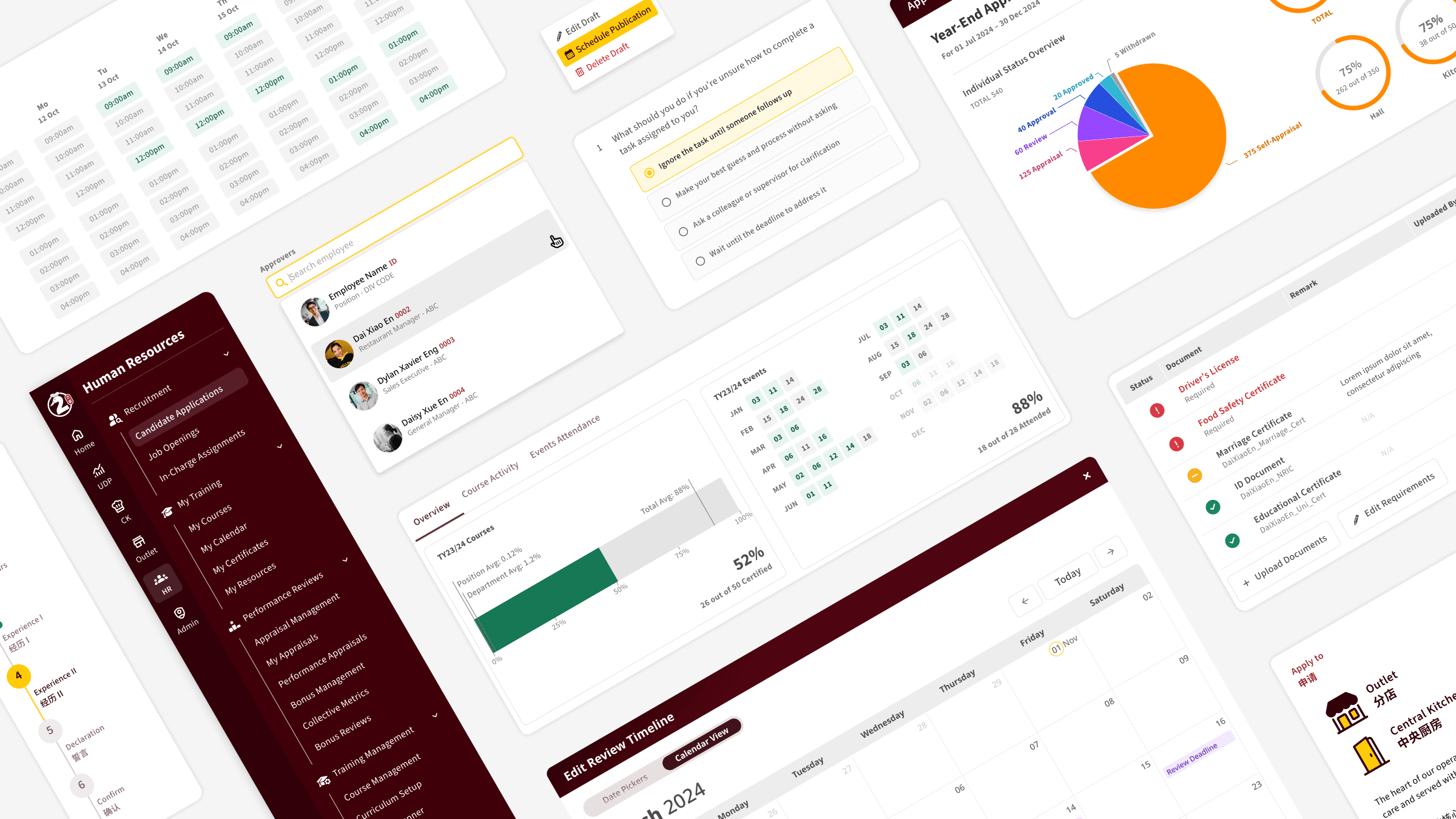 Collage of interface elements from the HR system.
