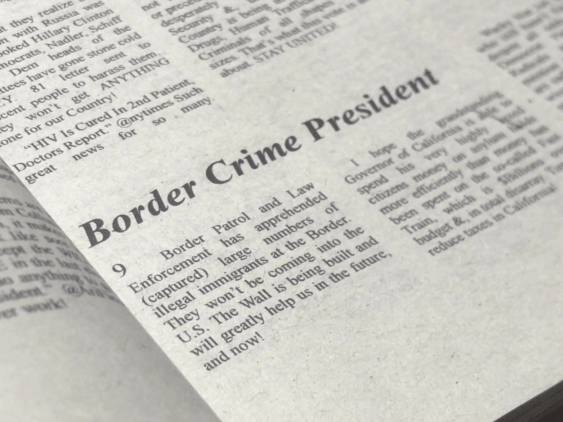Photograph of a paragraph from The Trumpet newspaper